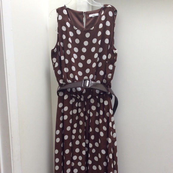 brown dress with white dots